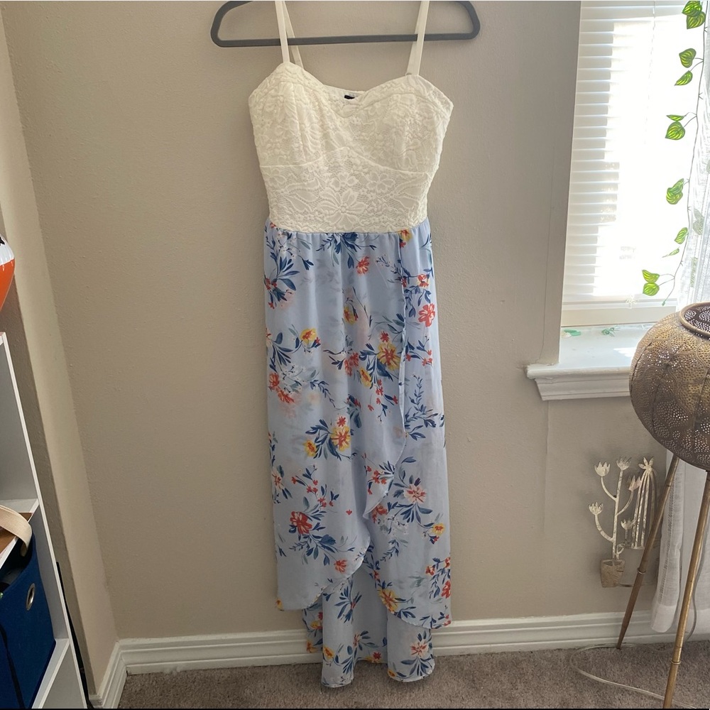 White and Blue high low As you Wish dress